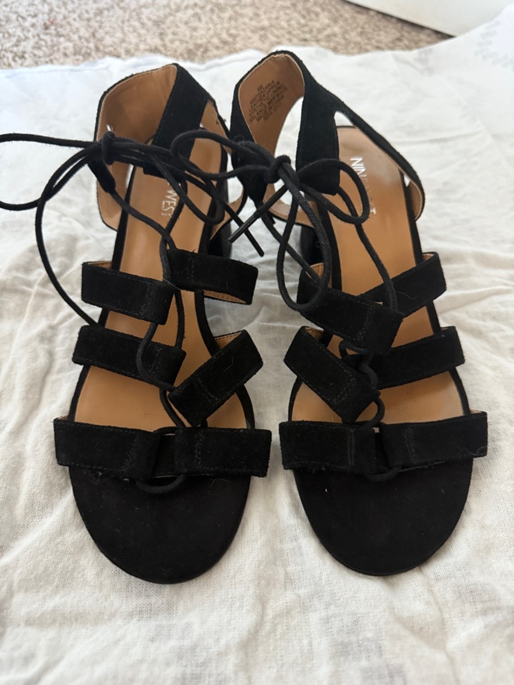 Nine West Black Lace-Up Strappy Sandals